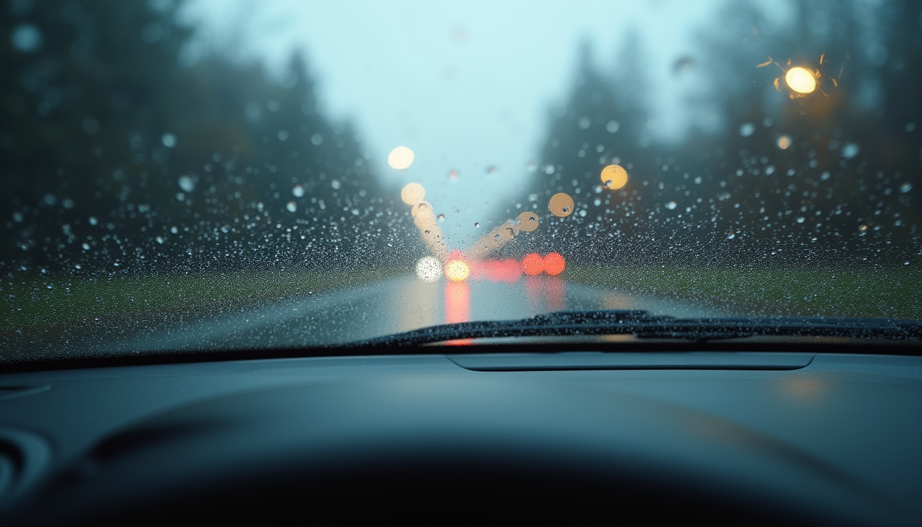 Water beading on Xpel windshield protection film during rain